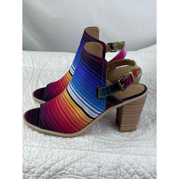Very Volatile Women 8 Multicolor Serape Fabric Sling Back Block Summer Heel - Picture 9 of 11